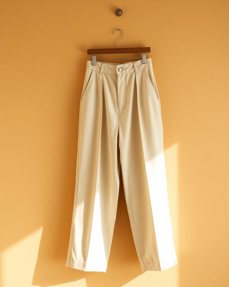 Cream Wide-Leg Pleated Trousers